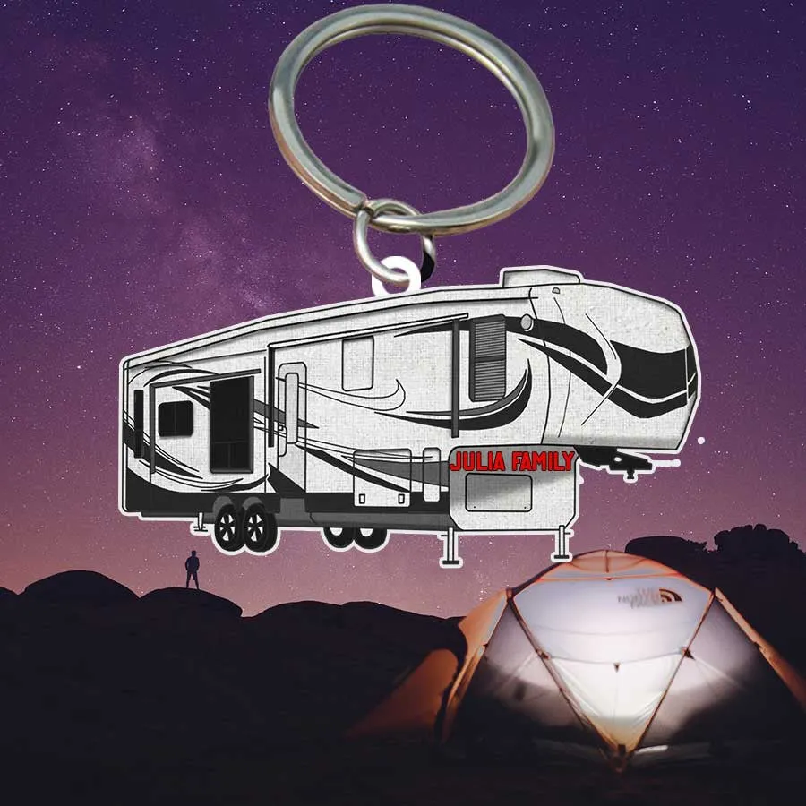 Personalized Camping Keychain, Vintage Camper Flat Acrylic Keychain for Camper