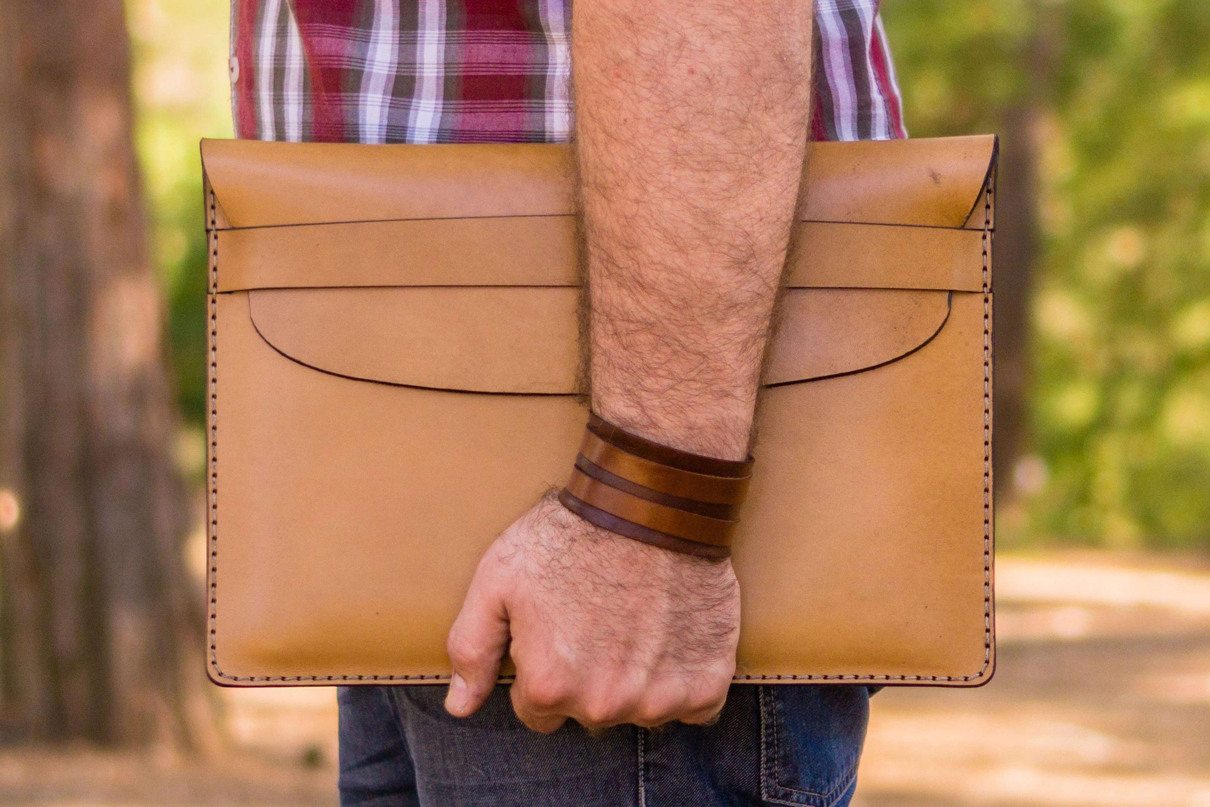 Personalized Leather MacBook Sleeves - Natural