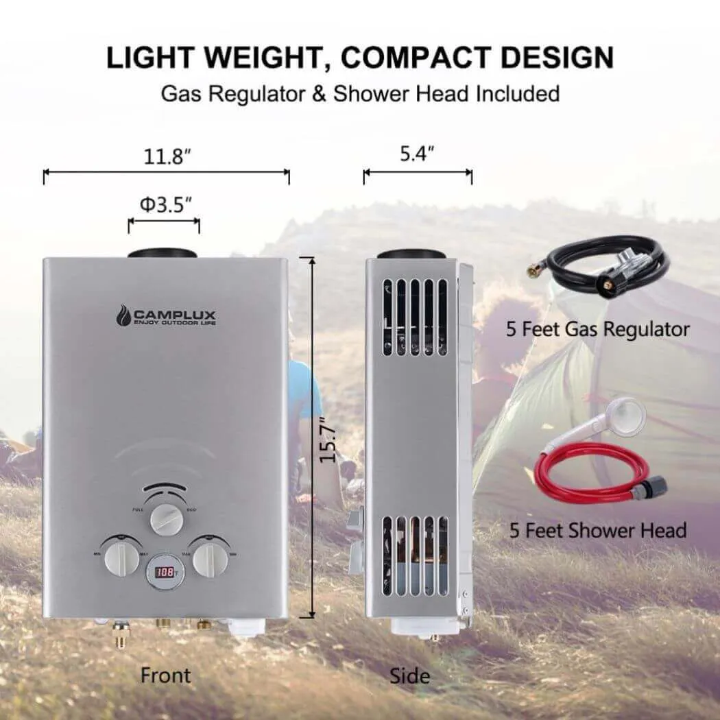 Portable Water Heater,Camplux Tankless Water Heater Propane,1.58 GPM On Demand Water Heater,Outdoor Gas Water Heater,Gray