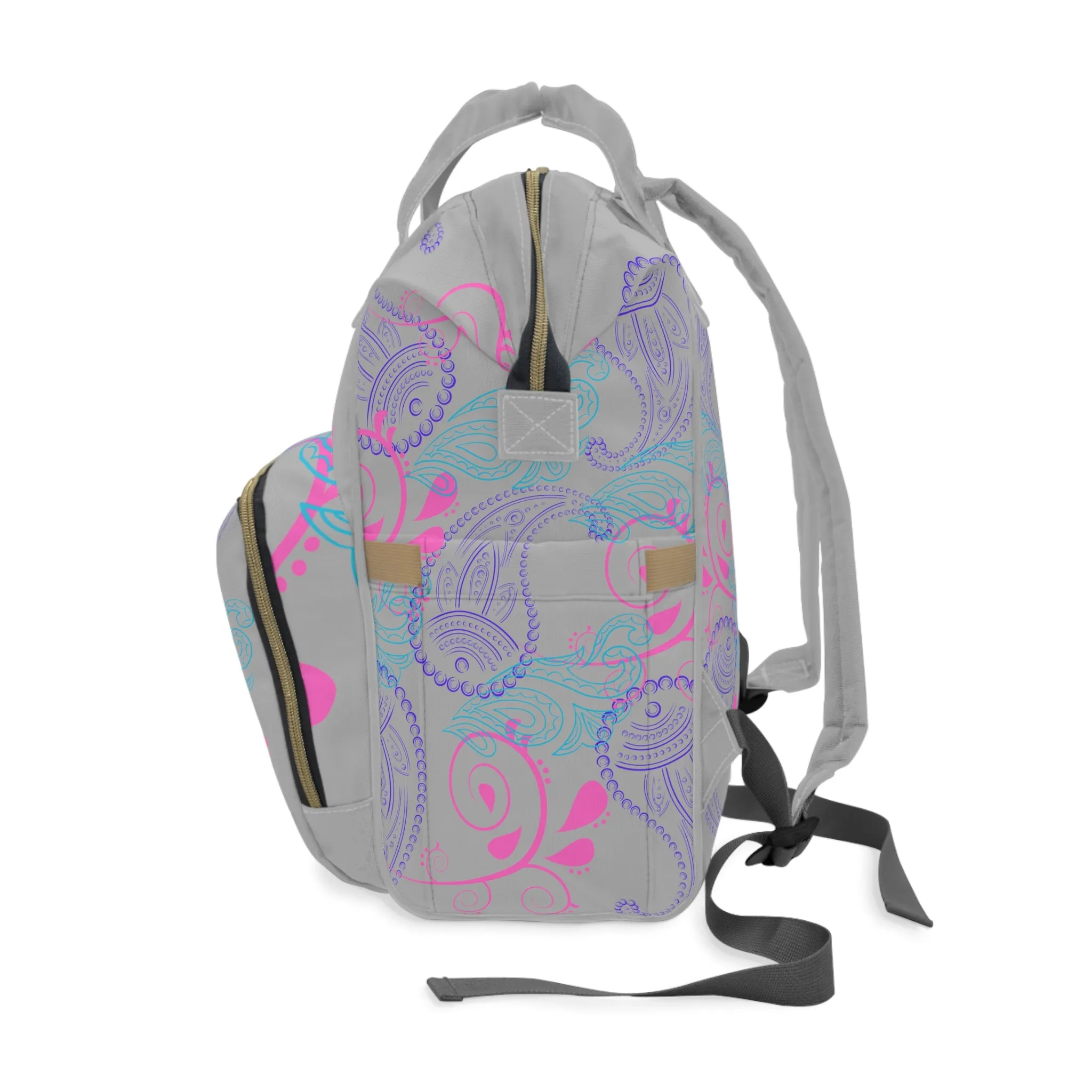 Purple and Turquoise Paisley Multifunctional Diaper Backpack