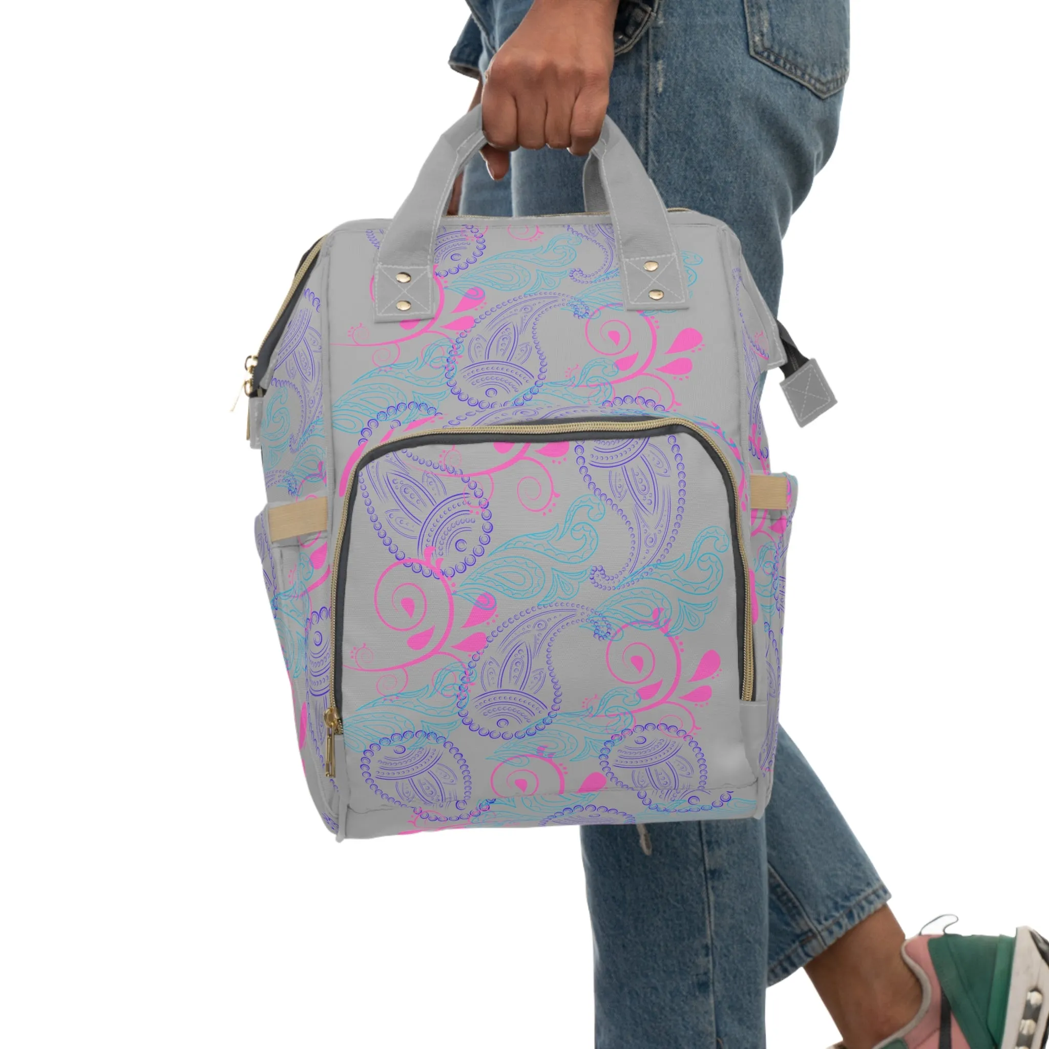 Purple and Turquoise Paisley Multifunctional Diaper Backpack