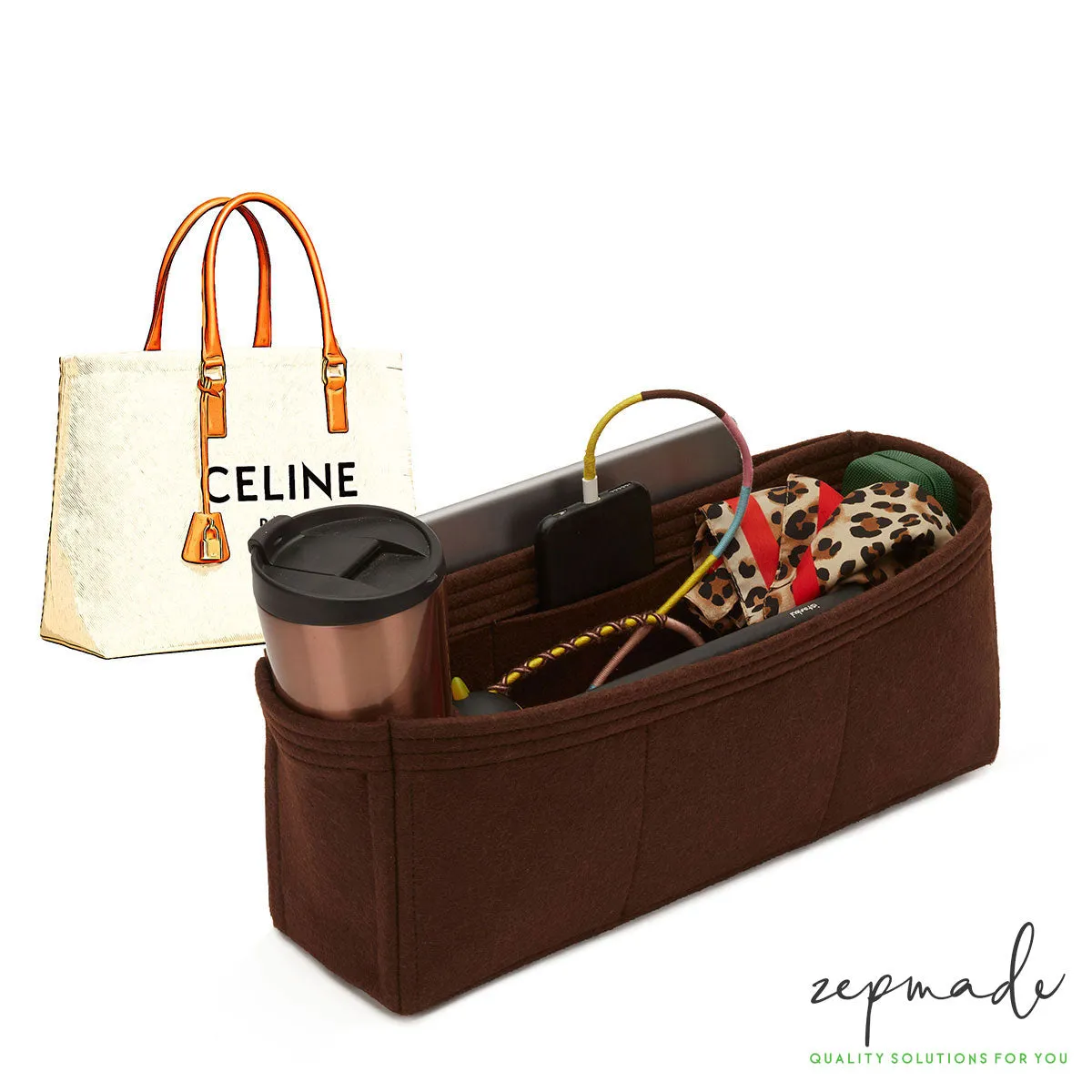 Purse Organizer Insert for Celine Horizontal Cabas, Bag Organizer with Double Bottle Holders