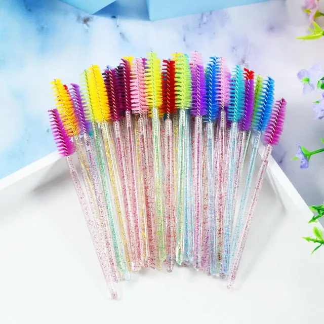 QSTY 50Pcs Eyelash Brushes Makeup Brushes Disposable Mascara Wands Applicator Spoolers Eye Lashes Cosmetic Brush Makeup Tools