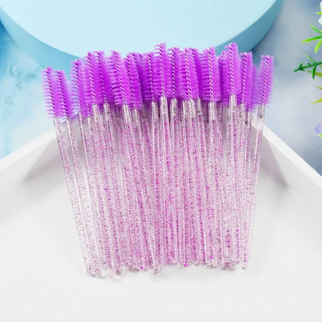 QSTY 50Pcs Eyelash Brushes Makeup Brushes Disposable Mascara Wands Applicator Spoolers Eye Lashes Cosmetic Brush Makeup Tools