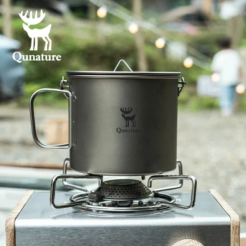 Qunature 1100ml Pure Titanium Camping Cup with Foldable Handle Lightweight