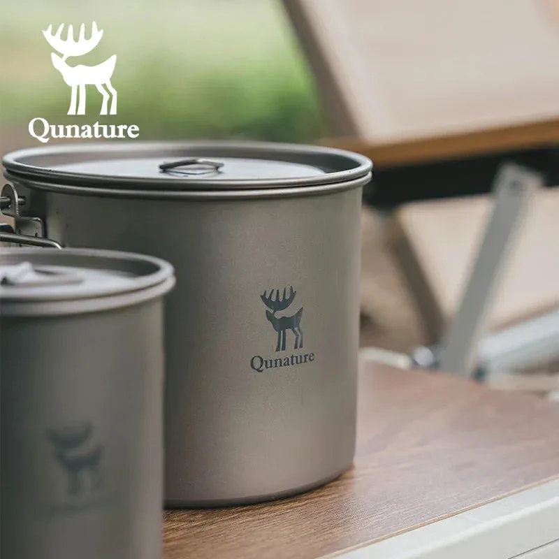 Qunature 1100ml Pure Titanium Camping Cup with Foldable Handle Lightweight