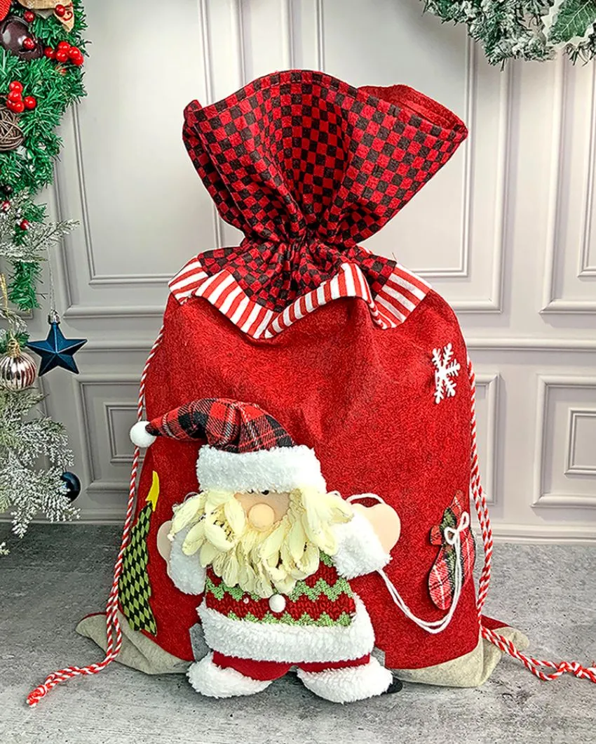 Santa Checks Felt Christmas Sack And Gift Bag | 13 x 21 inches