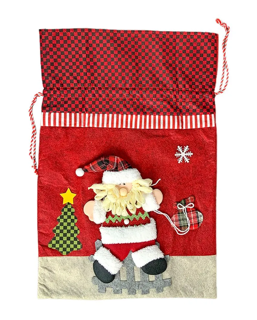 Santa Checks Felt Christmas Sack And Gift Bag | 13 x 21 inches