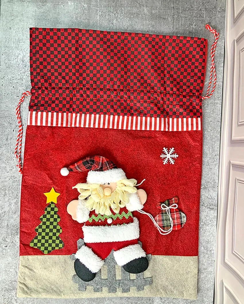 Santa Checks Felt Christmas Sack And Gift Bag | 13 x 21 inches