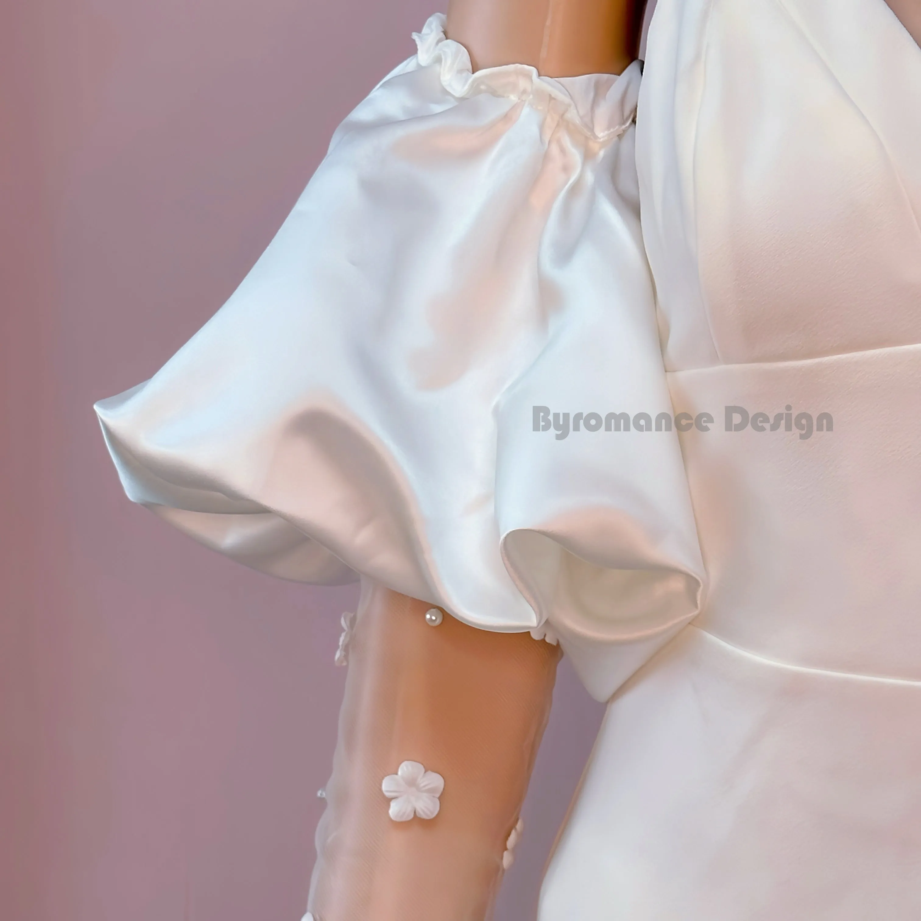 satin puffy ball long sheer tulle romovable wedding sleeve