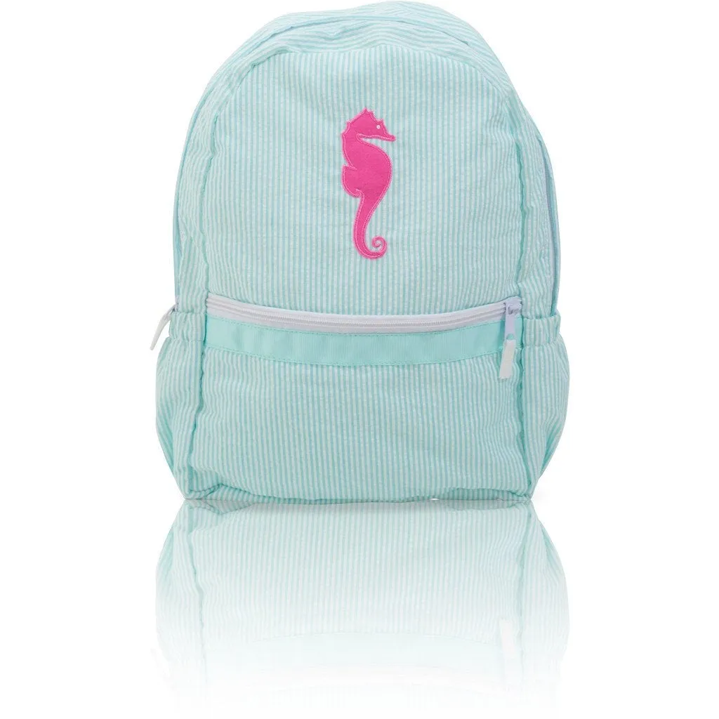 Seersucker Backpack Seaside Collection - Aqua/Seahorse