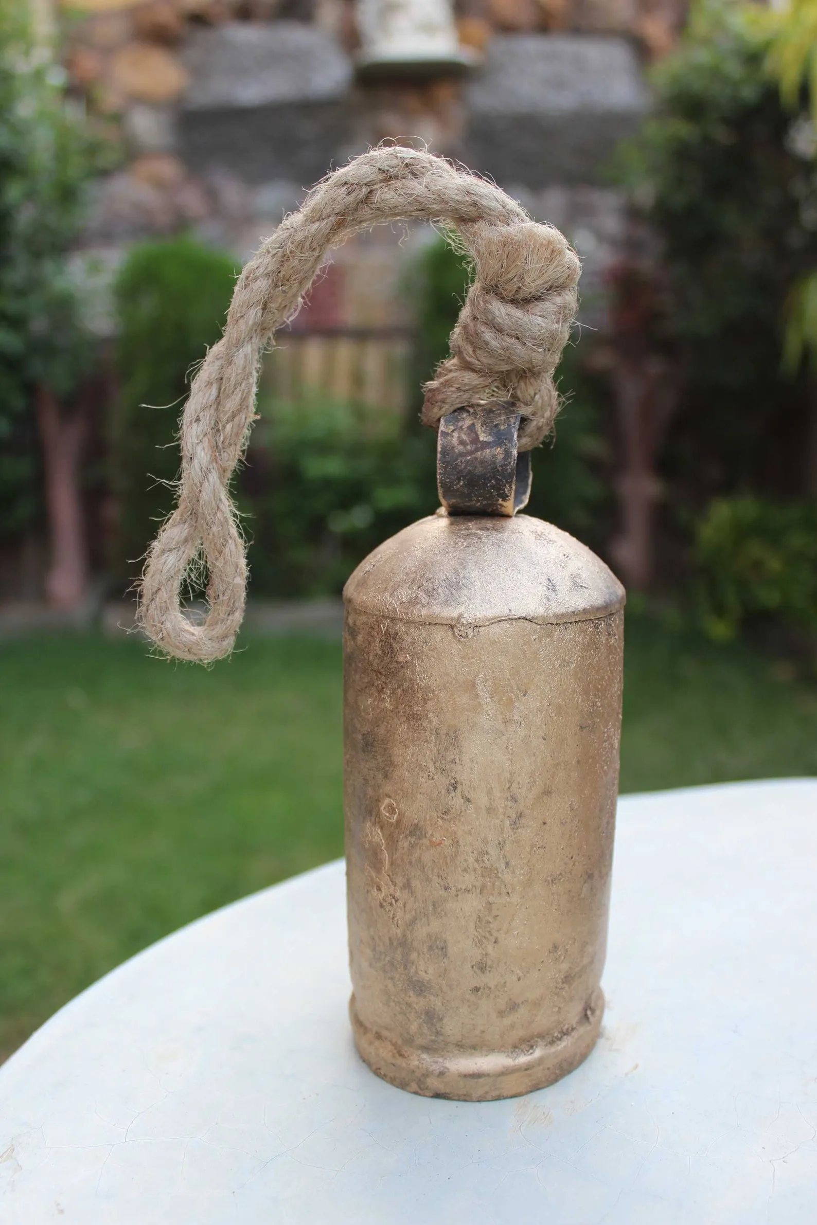 Shabby Chic Recycled Iron Rustic Antique Look bell 8" Inches H with wooden clapper inside