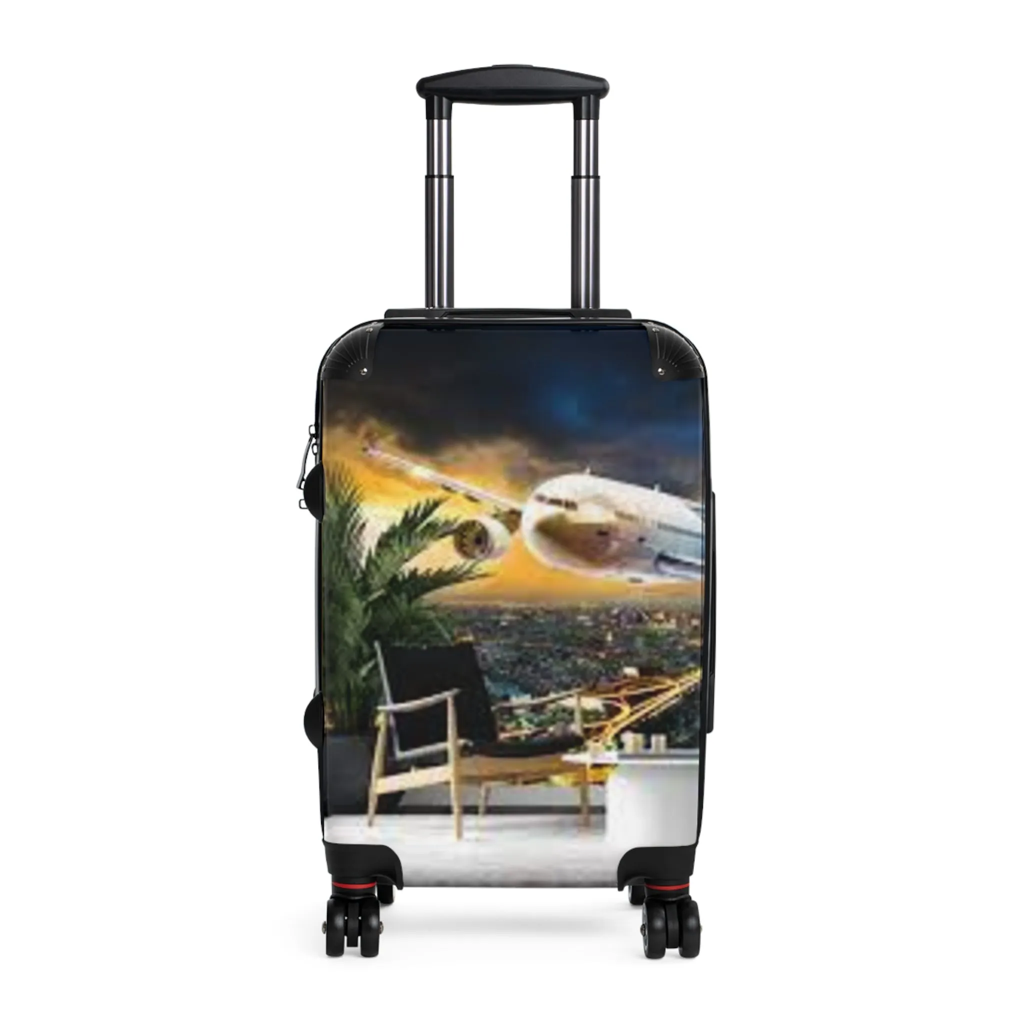 Stylish Travel Suitcase with Airplane and Tropical Design