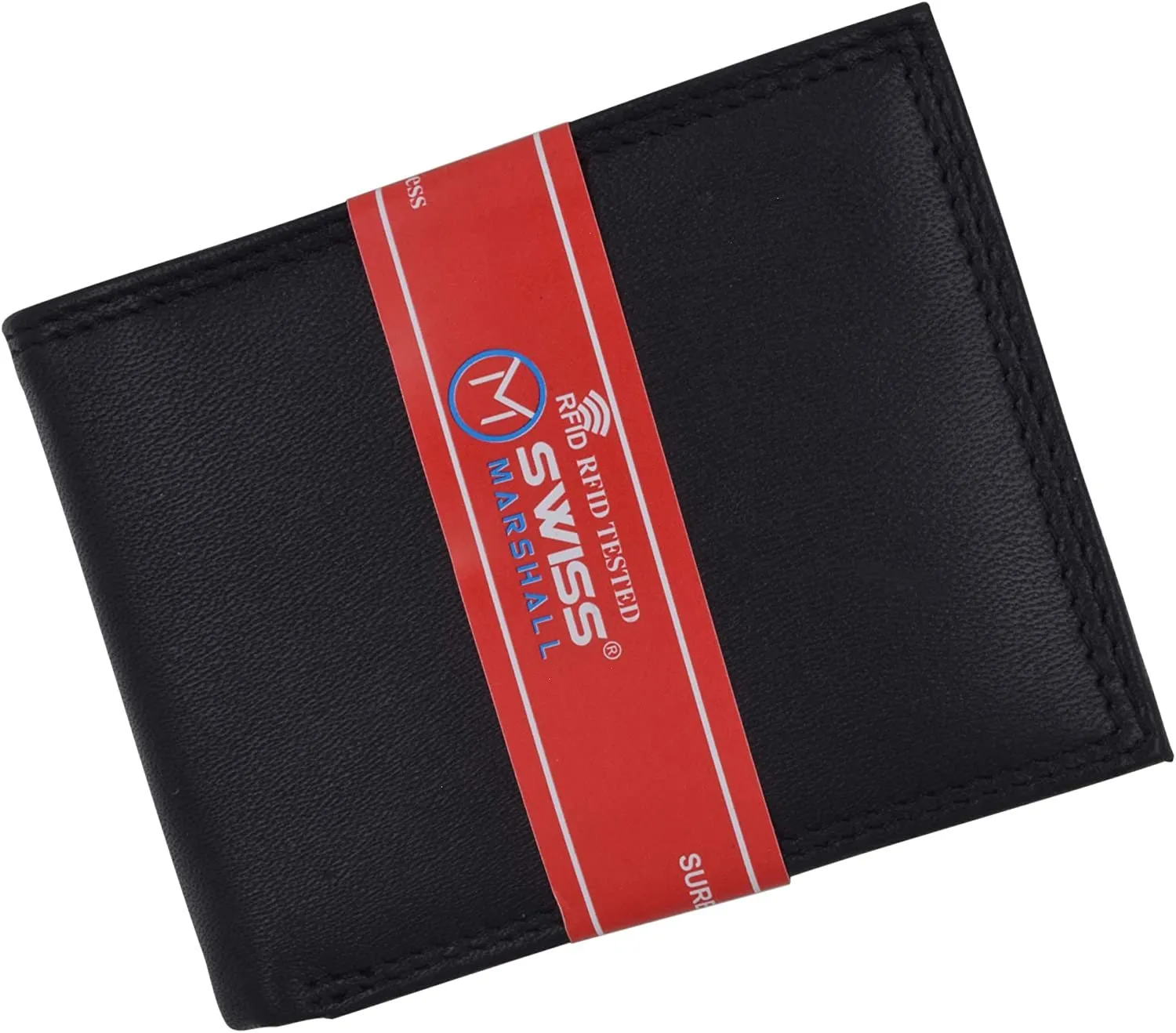 Swiss Marshall Men's Slim Bifold RFID Blocking Premium Genuine Leather Credit Card ID Wallet