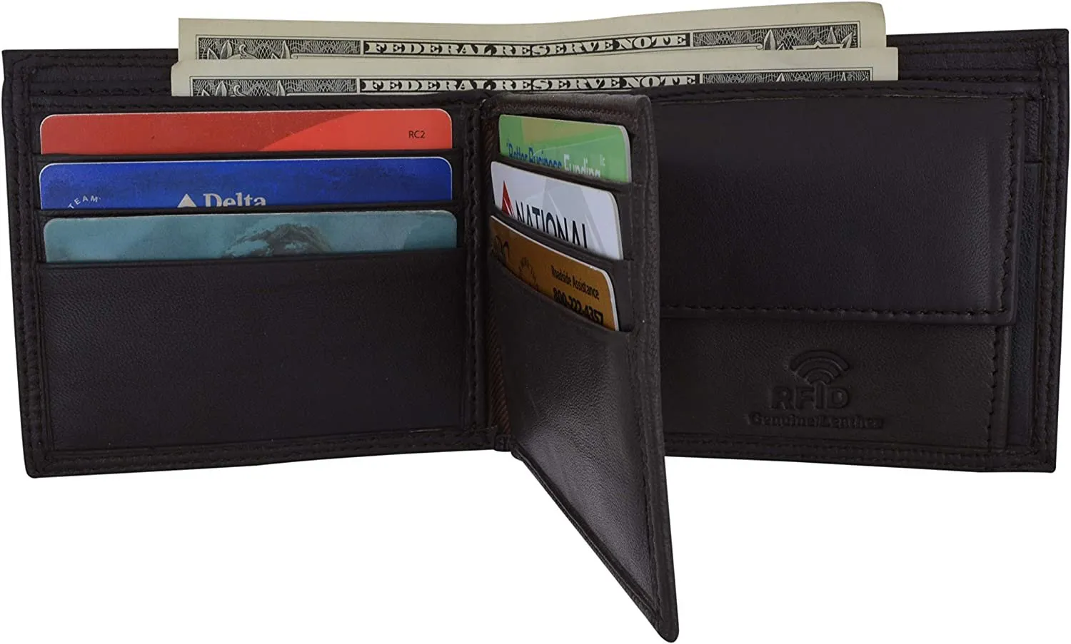 Swiss Marshall RFID Blocking Men's Bifold Premium Leather Credit Card ID Holder Wallet with Coin Pouch