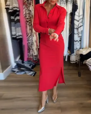 TastyHottie - Solid color slit elegant dress