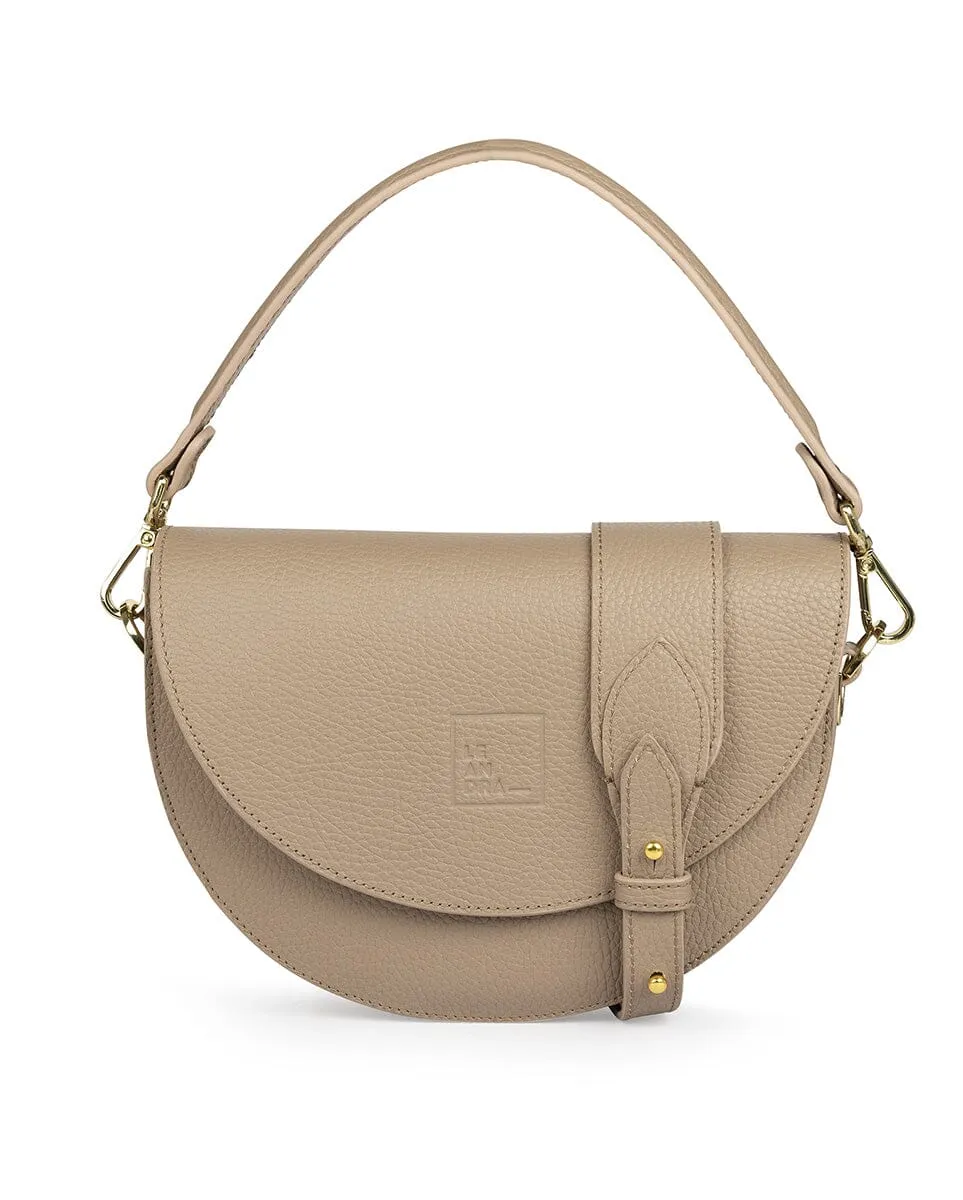 Textured Leather Saddle bag - Taupe