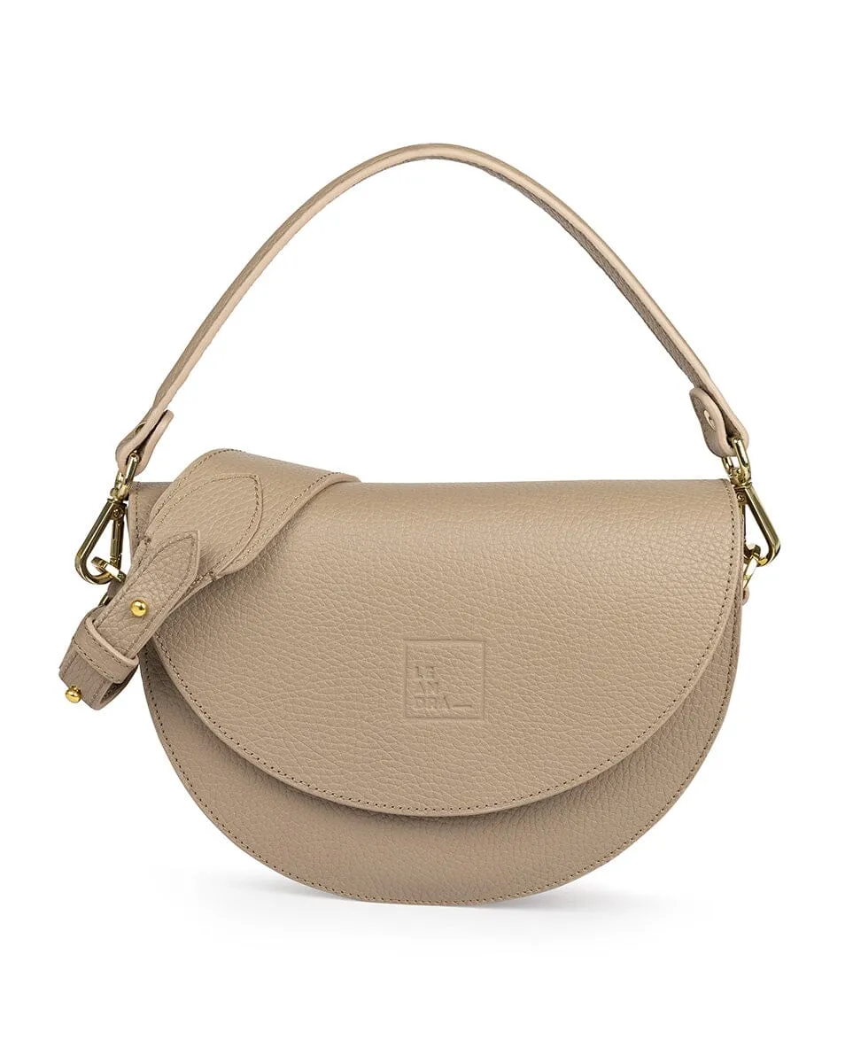 Textured Leather Saddle bag - Taupe