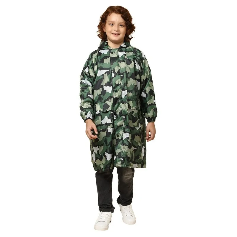 THE CLOWNFISH Laurel Series Kids Waterproof PVC Longcoat with Adjustable Hood & Extra Space for Backpack/Schoolbag Holding. Printed Plastic Pouch. Kid Age-4-5 years (Size-27-Red)