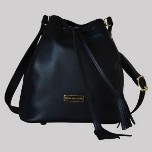 The Genuine Leather Drawstring Bag - Black