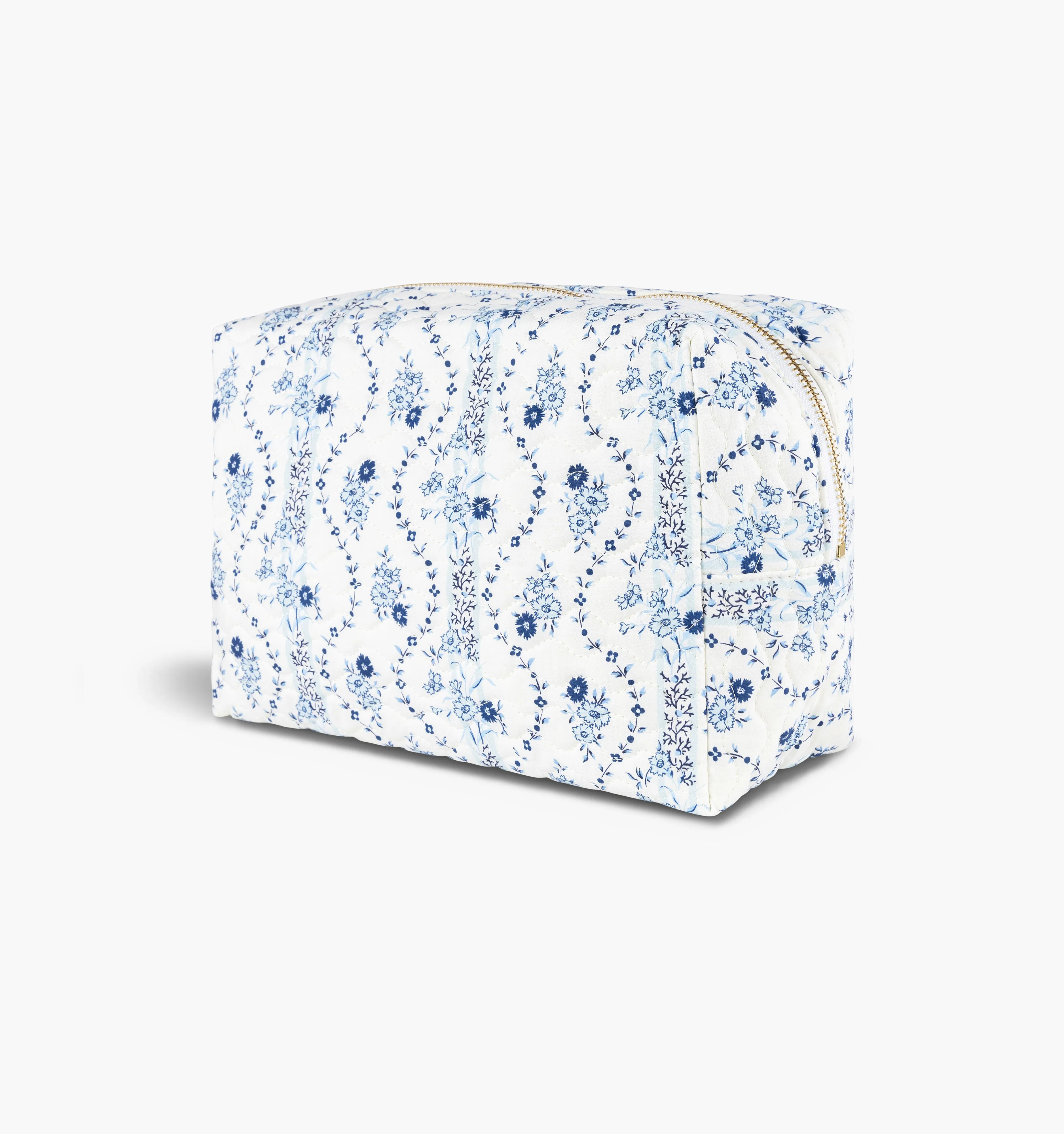 The Quilted Cosmetic Bag - Blue Vine Stripe