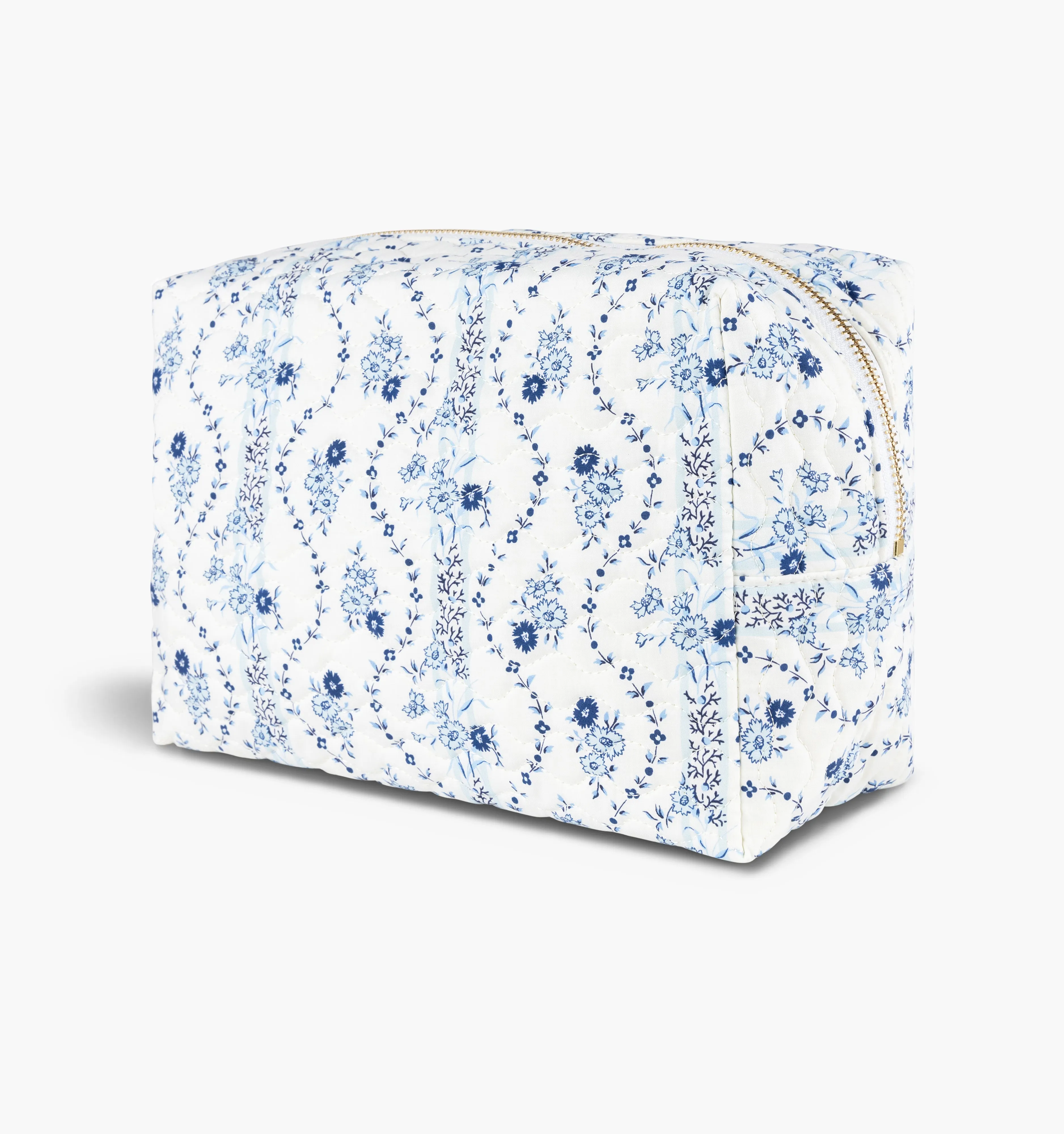 The Quilted Cosmetic Bag - Blue Vine Stripe