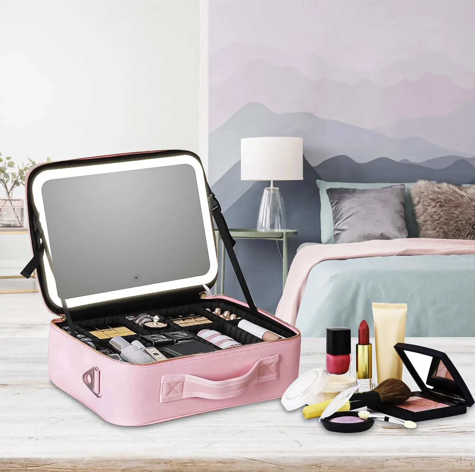 Travel Makeup Bag with LED mirror