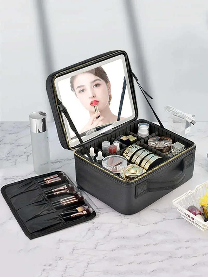 Travel Makeup Bag with LED mirror