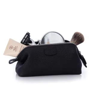 Travel Shaving Kit in Mini Black Leather Washbag