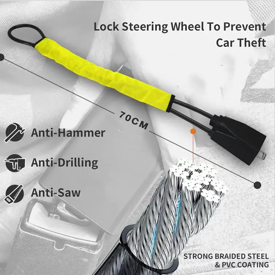 Universal Anti-Theft Wire Rope Steering Wheel Lock Device