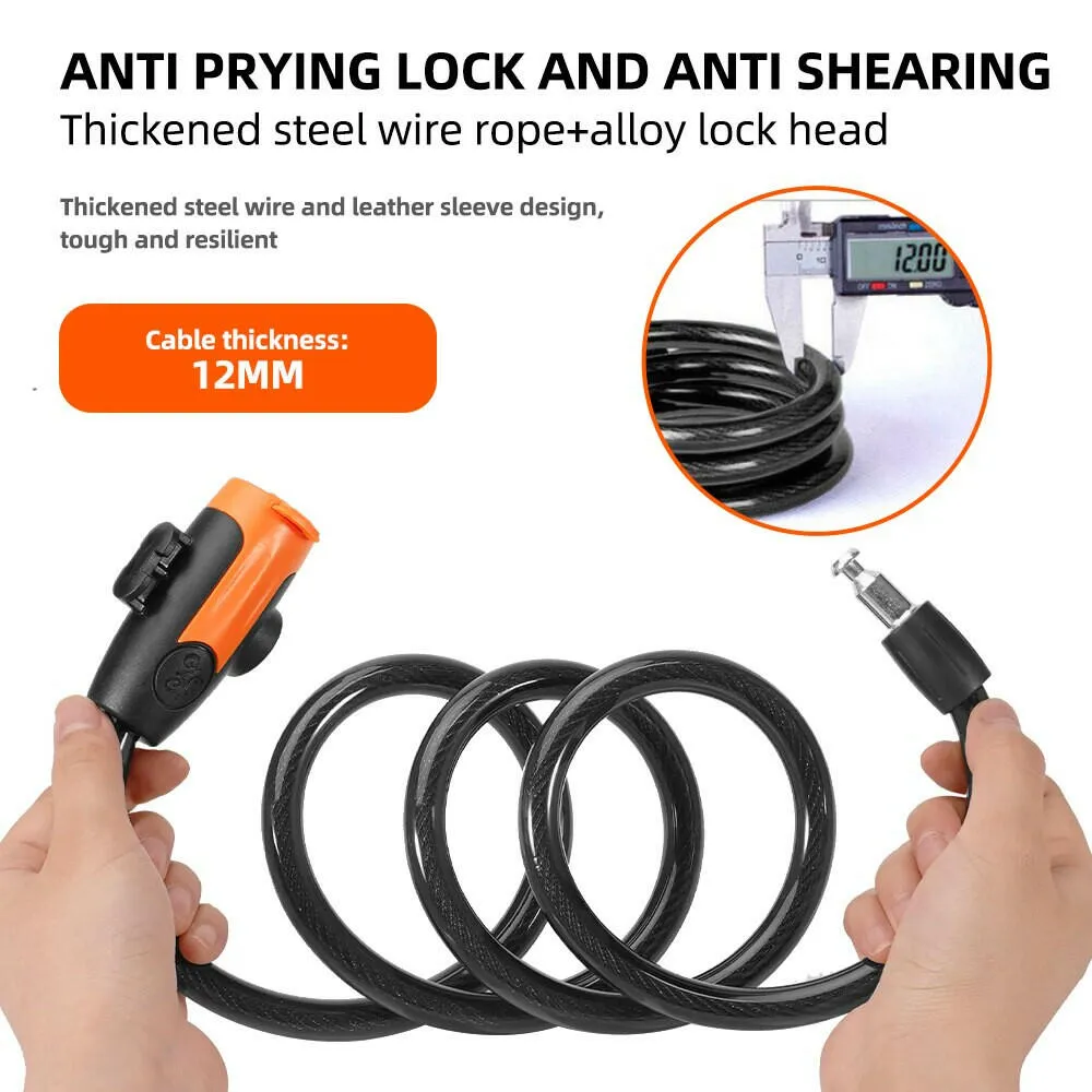 Universal Mountain Bike Cable Lock Key Fixed Secure Anti Theft with Mounting Bracket Scooter Bicycle Lock Portable Steel