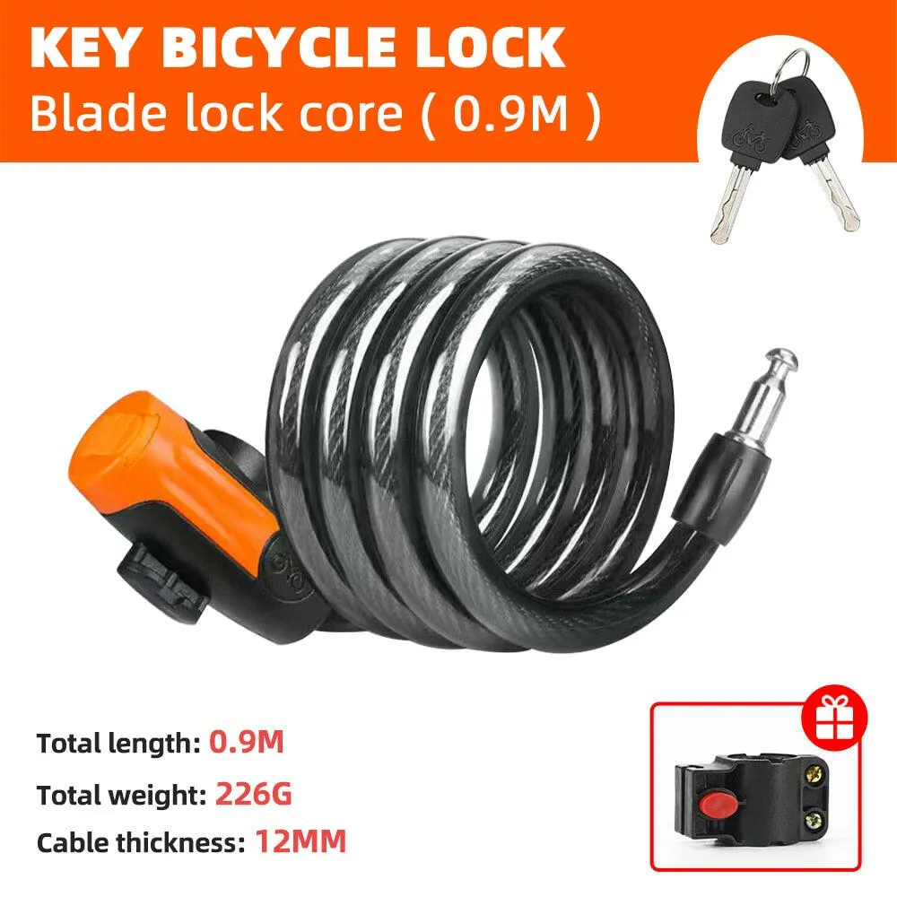 Universal Mountain Bike Cable Lock Key Fixed Secure Anti Theft with Mounting Bracket Scooter Bicycle Lock Portable Steel