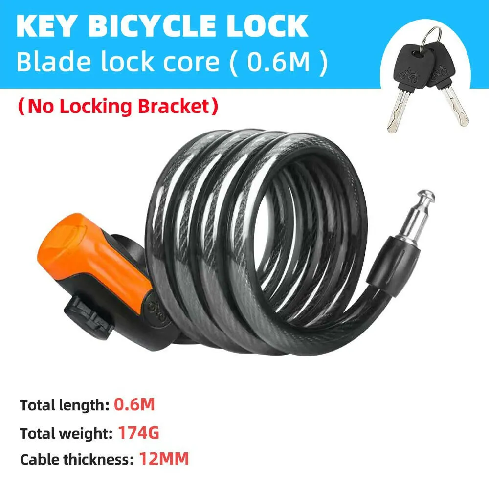 Universal Mountain Bike Cable Lock Key Fixed Secure Anti Theft with Mounting Bracket Scooter Bicycle Lock Portable Steel