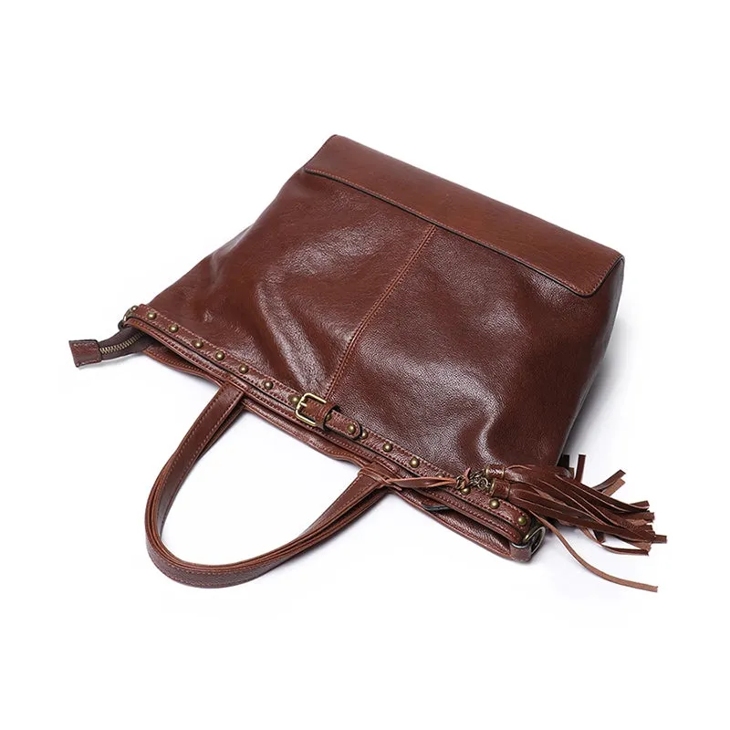 Vegetable Tanned Leather Crossbody Tote