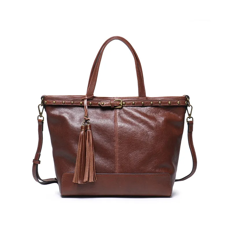 Vegetable Tanned Leather Crossbody Tote