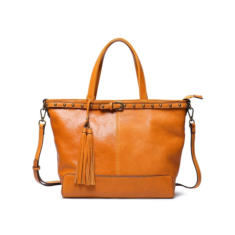 Vegetable Tanned Leather Crossbody Tote