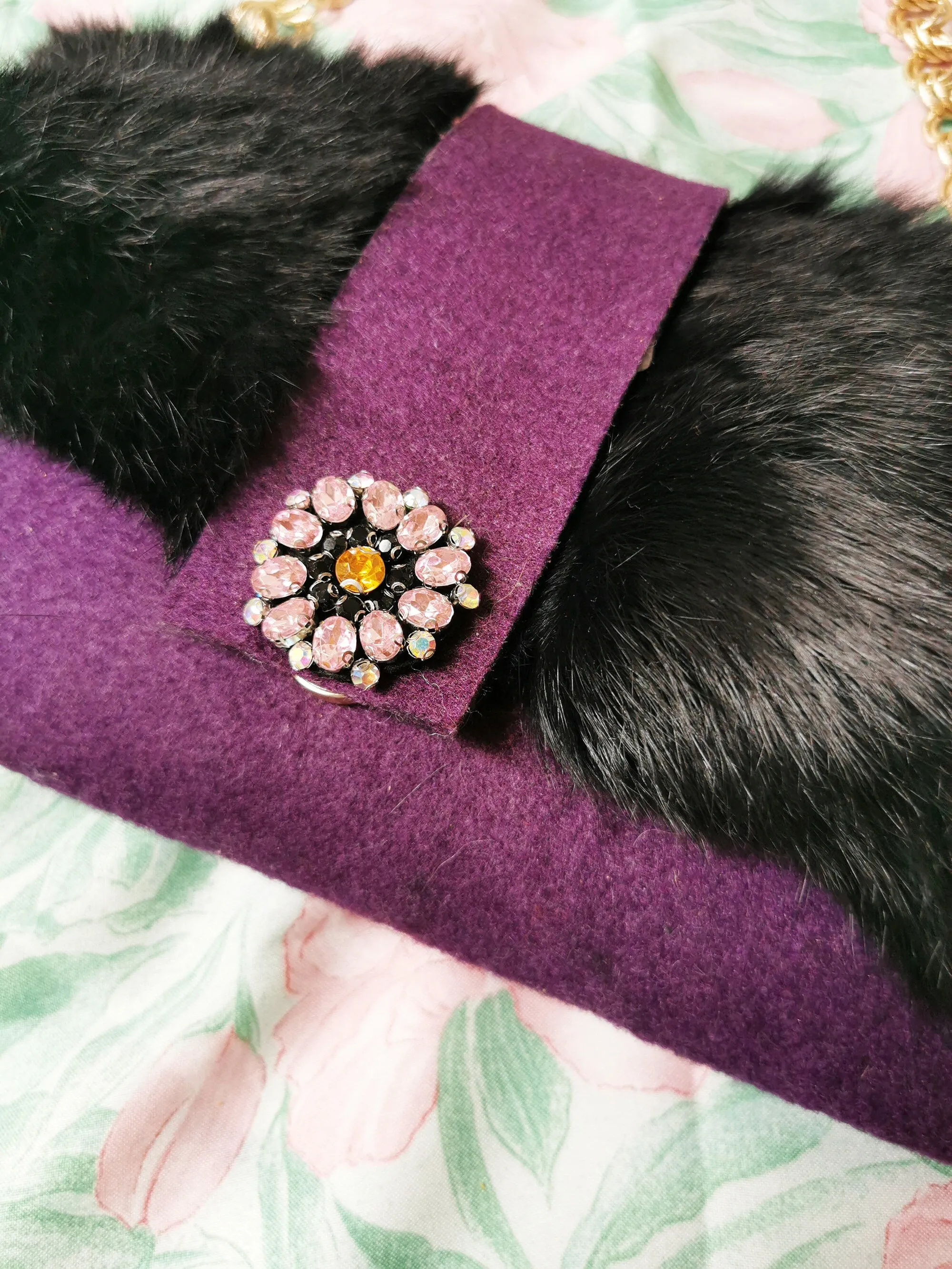 Vintage 90s 00s purple felt & faux fur mini shoulder ba