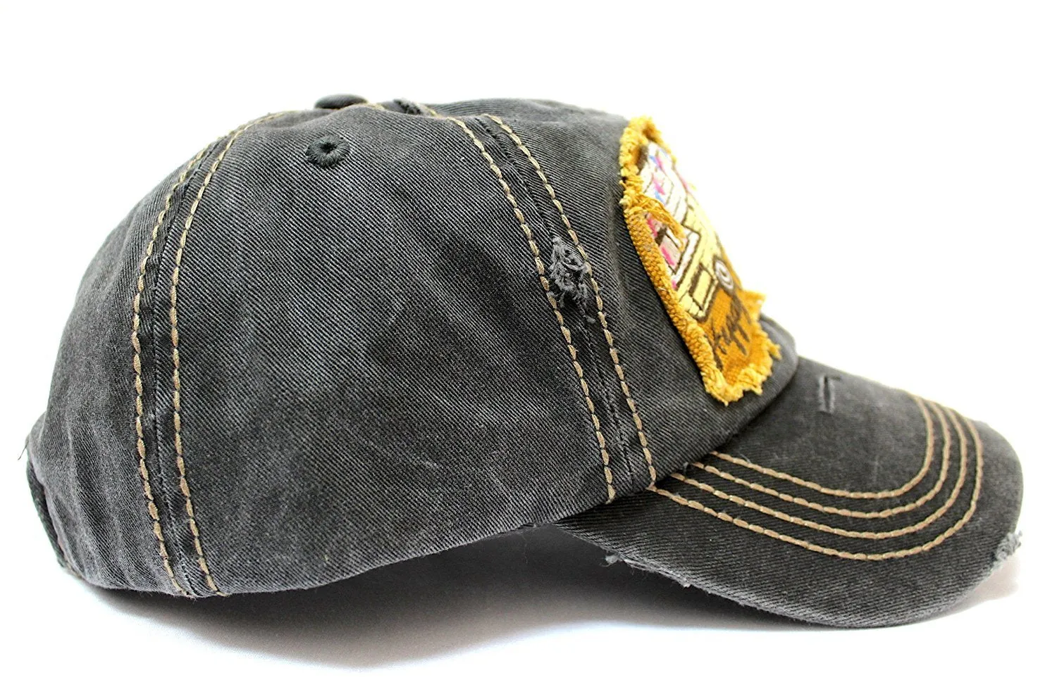 Vintage Black "Y'ALL, HAPPY CAMPER, WILD FREE" Multi-Patch Embroidered Adjustable Cap