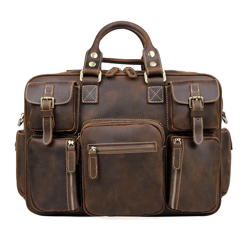 Vintage Cowhide Leather Handbag Men Briefcase Laptop Bag