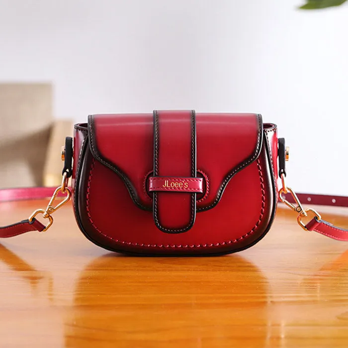 Vintage Leather Womens Small Crossbody Bags Saddle Bag for Women