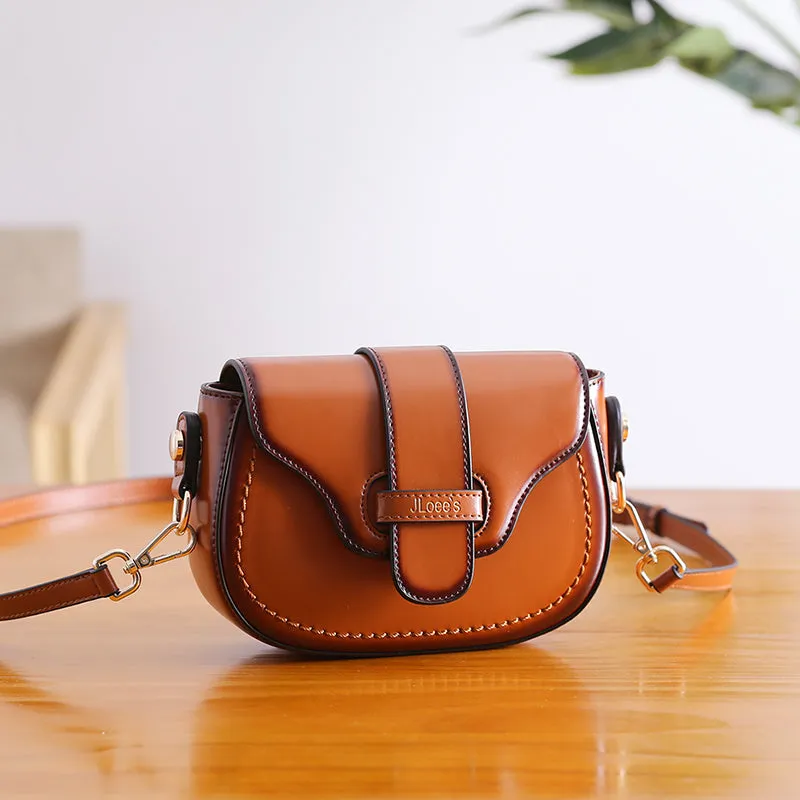 Vintage Leather Womens Small Crossbody Bags Saddle Bag for Women