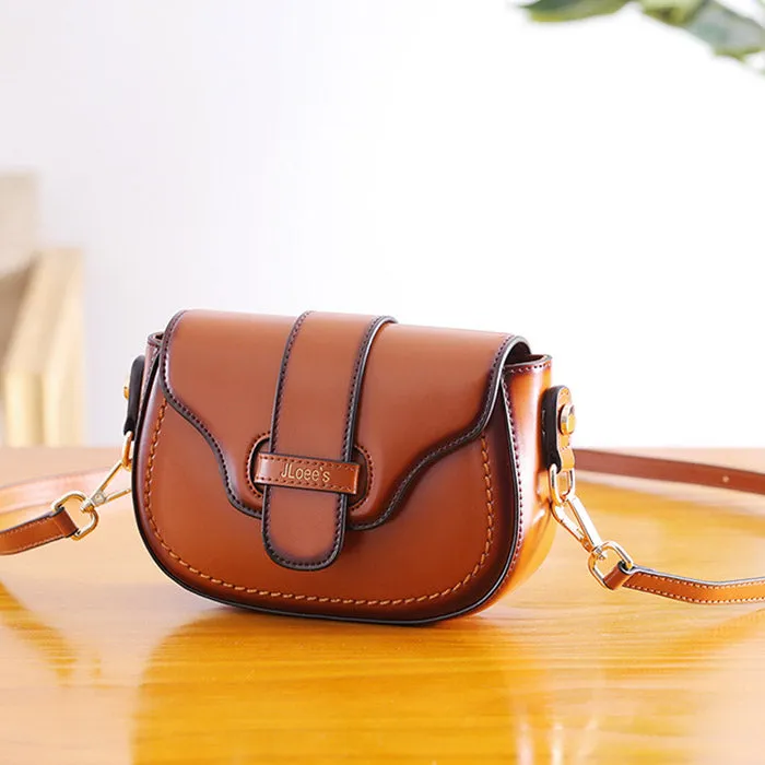 Vintage Leather Womens Small Crossbody Bags Saddle Bag for Women