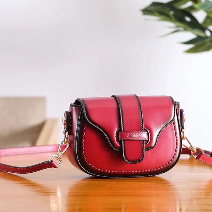 Vintage Leather Womens Small Crossbody Bags Saddle Bag for Women