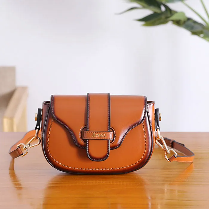 Vintage Leather Womens Small Crossbody Bags Saddle Bag for Women