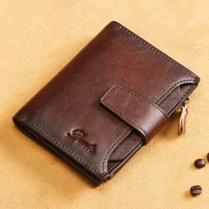 Wallet For Men Multiple Compartment Cowhide Leather RFID Card Holder