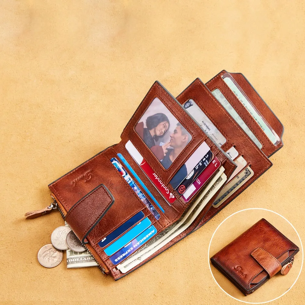 Wallet For Men Multiple Compartment Cowhide Leather RFID Card Holder