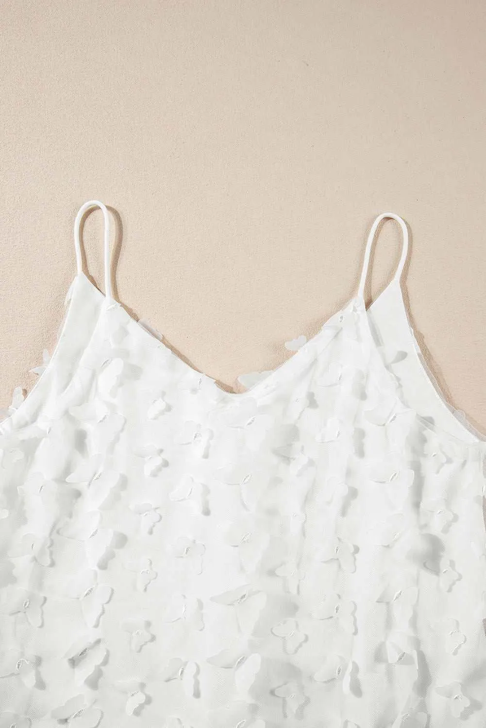 White Butterfly Applique Mesh Overlay Cami Top