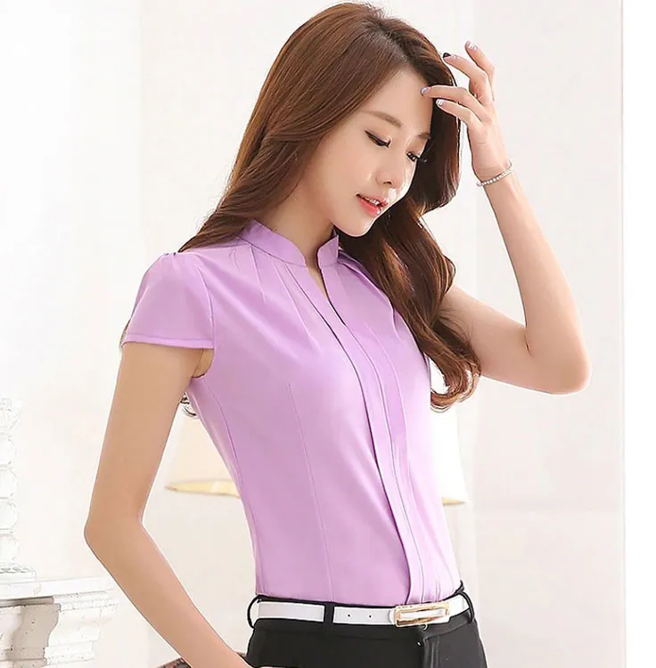 Women Chiffon Shirt Elegant Solid Color Short Sleeve Women Tops Blusas