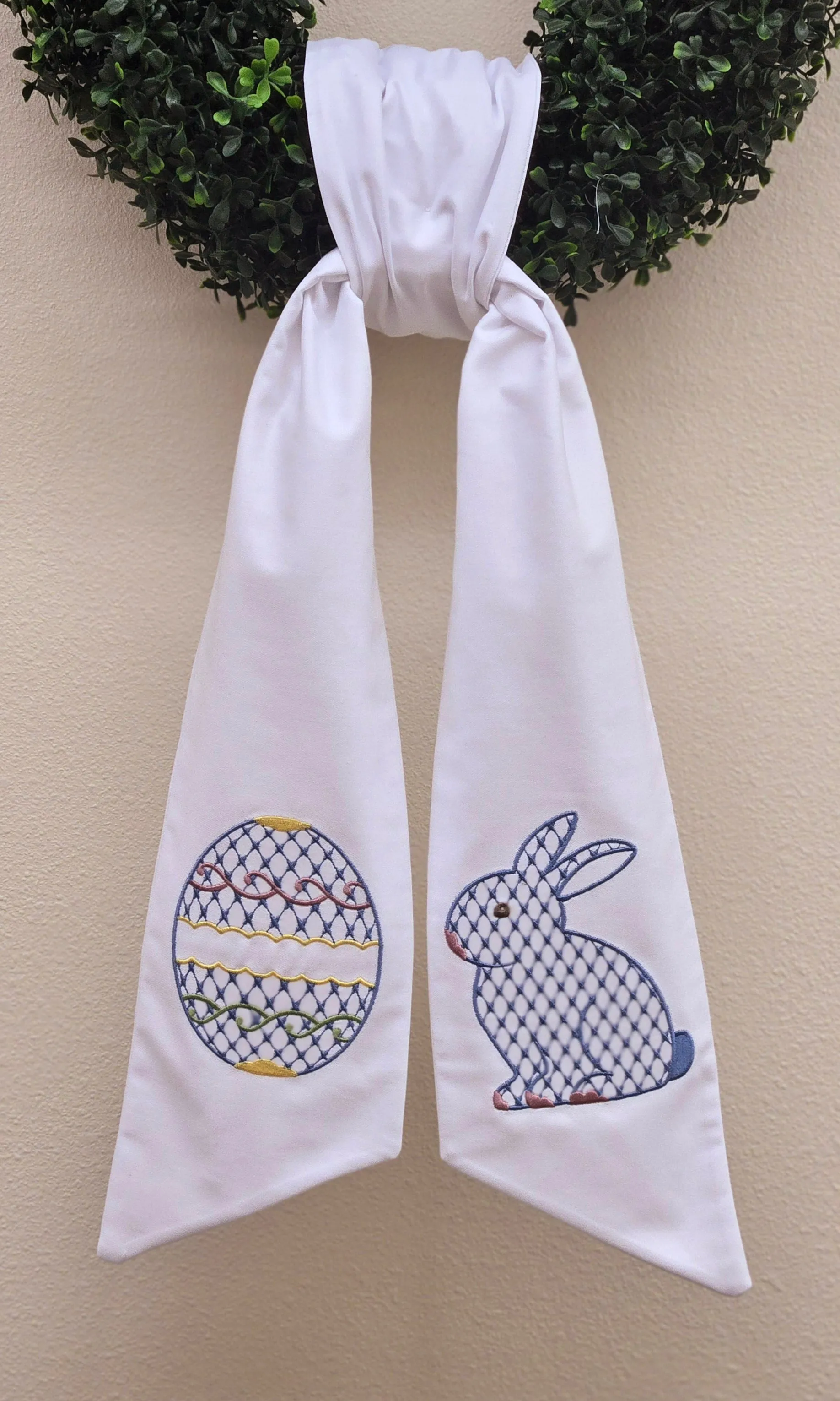 Wreath Sash with Chic Easter Egg Chic Easter Bunny Embroidered